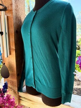 GAP Teal Cotton Stretch Long Sleeve Button Front Round Neck Cardigan Sweater NWT